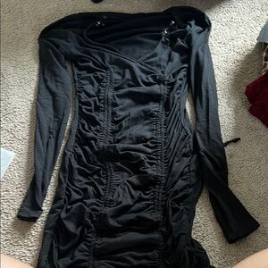 Heart & Hips Black Ruched Asymmetrical Bodycon Dress